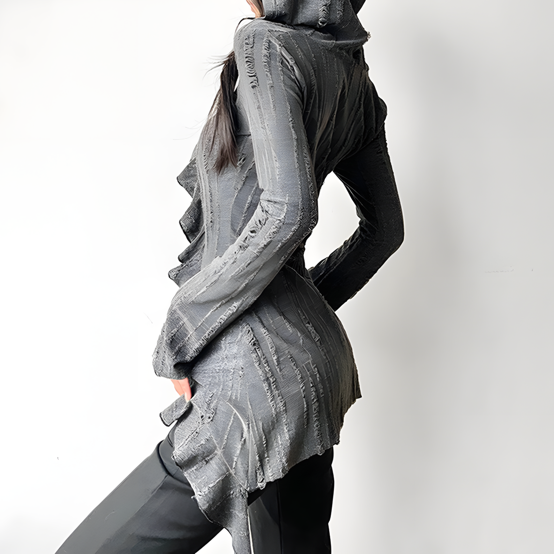 Gothic Ruffle Hoodie - Asymmetrical Design, Dark Aesthetic Streetwear