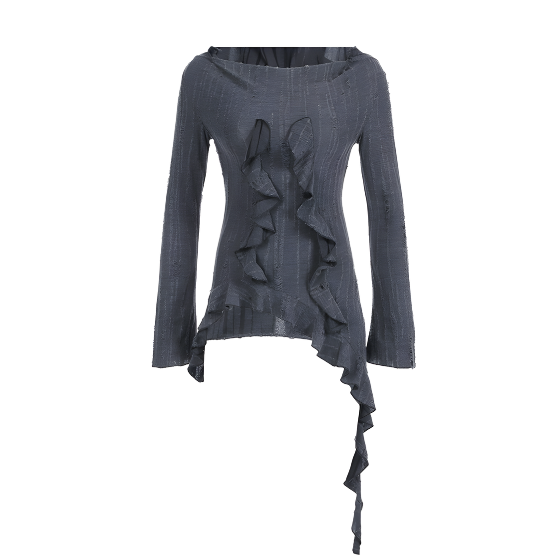 Gothic Ruffle Hoodie - Asymmetrical Design, Dark Aesthetic Streetwear