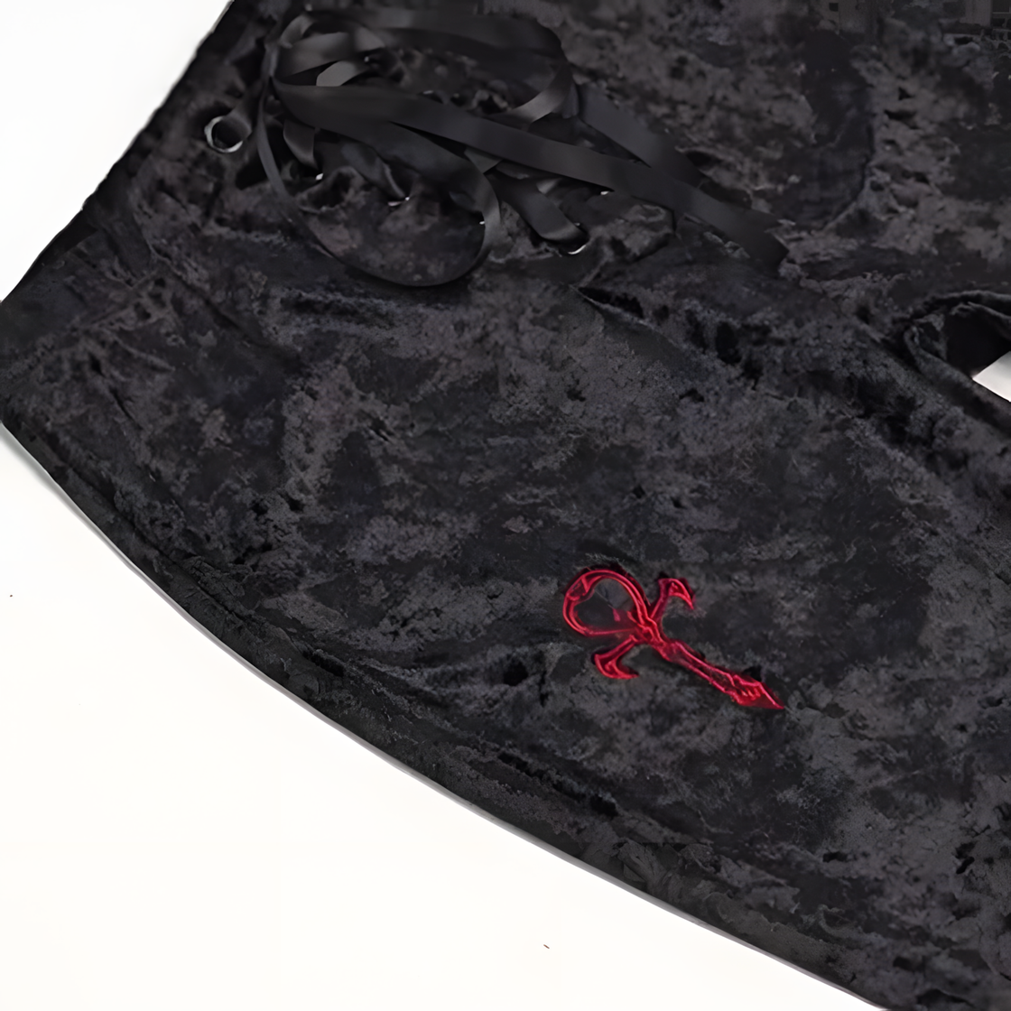 Black Velvet Flare Pants with Lace-Up Detail - Dark Romantic Gothic Street Style