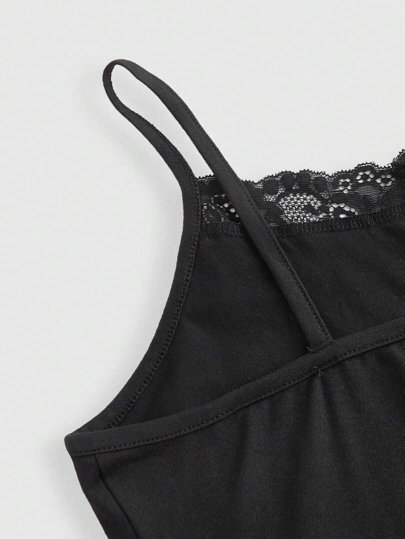 Goth Skull Print Contrast Lace Cami Top