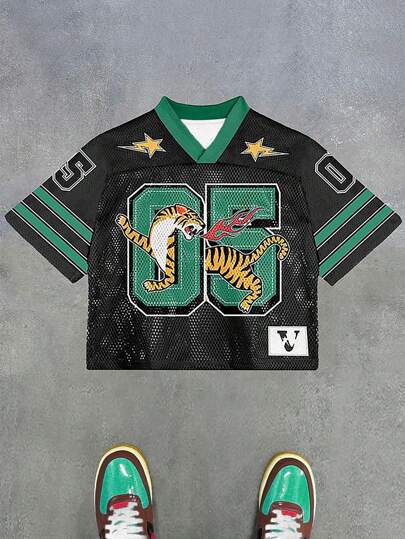 VARLDENS Football V Neck Tiger 05 Mesh Jersey | Retro Streetwear Statement