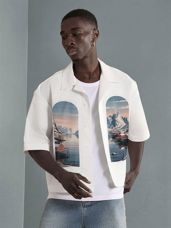 VARLDENS Nordic Fjord Print Shirt | Scenic Streetwear Essential