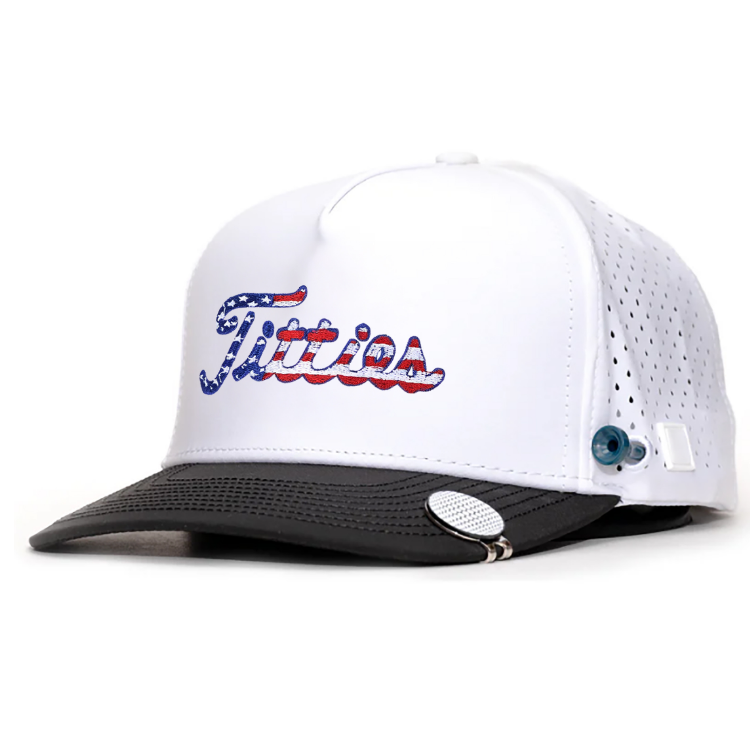 Tee Holder Golf Hat – USA Titties Design with Magnetic 70mm & 83mm Ball Markers VD21246504