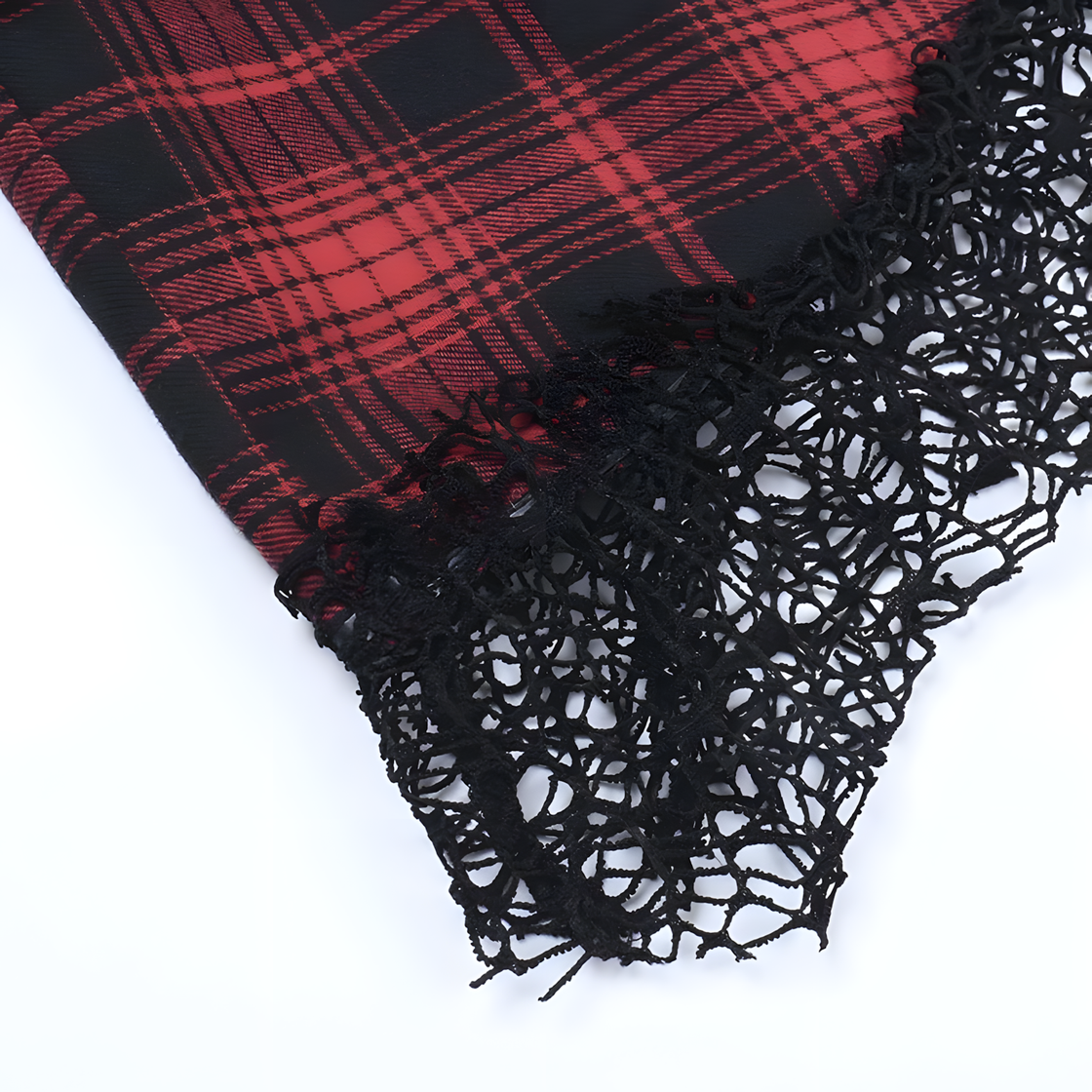 Gothic Red Plaid Corset Dress – Punk Lace-Up Tartan Mini Dress with Lace Trim for Alt-Girl & Halloween Style