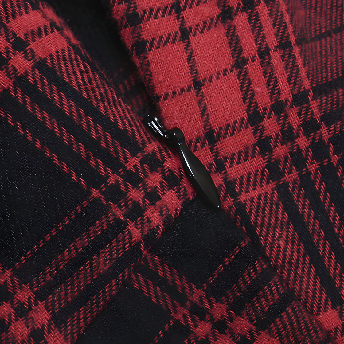 Gothic Red Plaid Corset Dress – Punk Lace-Up Tartan Mini Dress with Lace Trim for Alt-Girl & Halloween Style