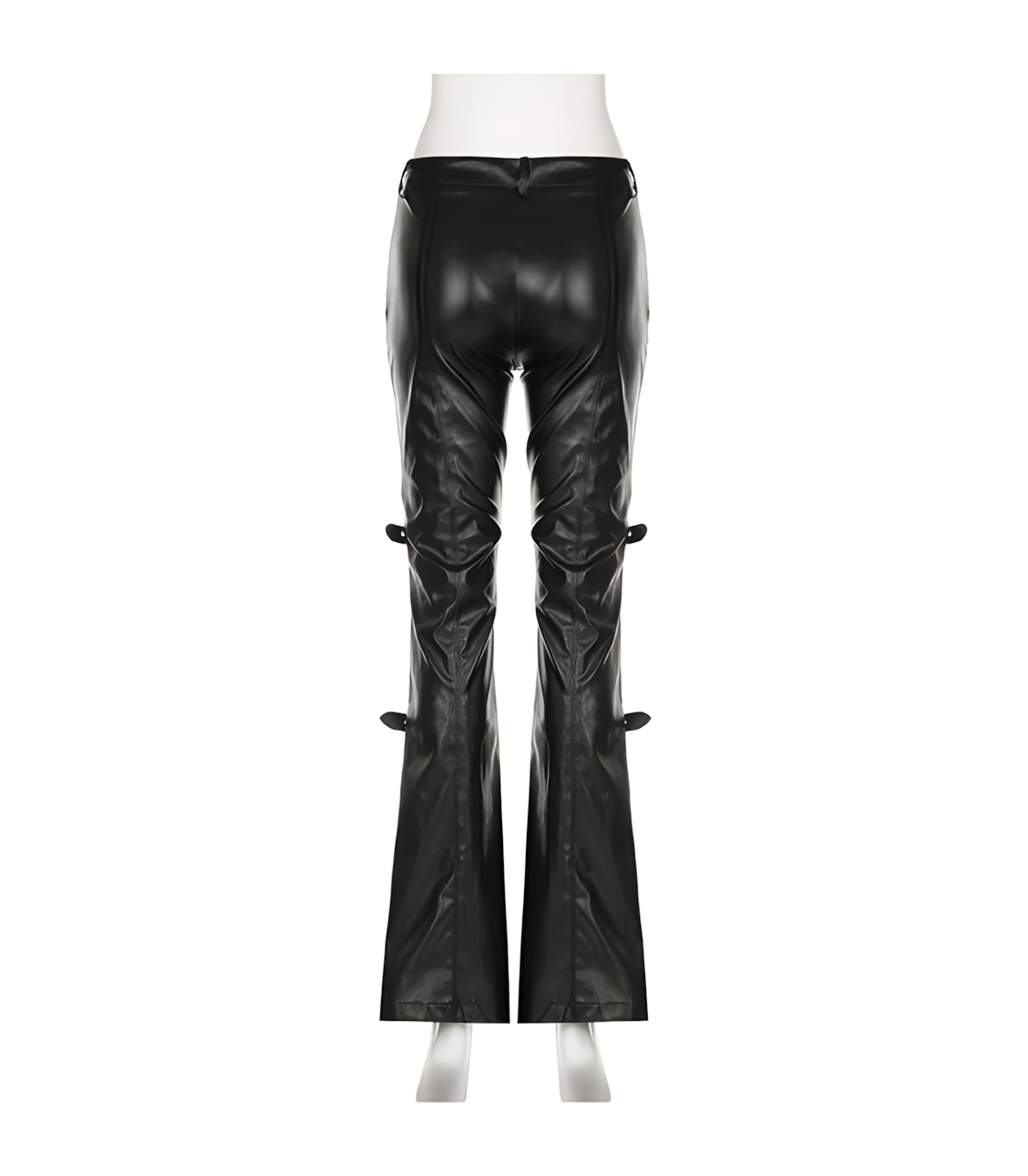 Gothic Faux Leather Flared Pants – Buckled Strap High Waist Biker Pants for Women Y2K Streetwear