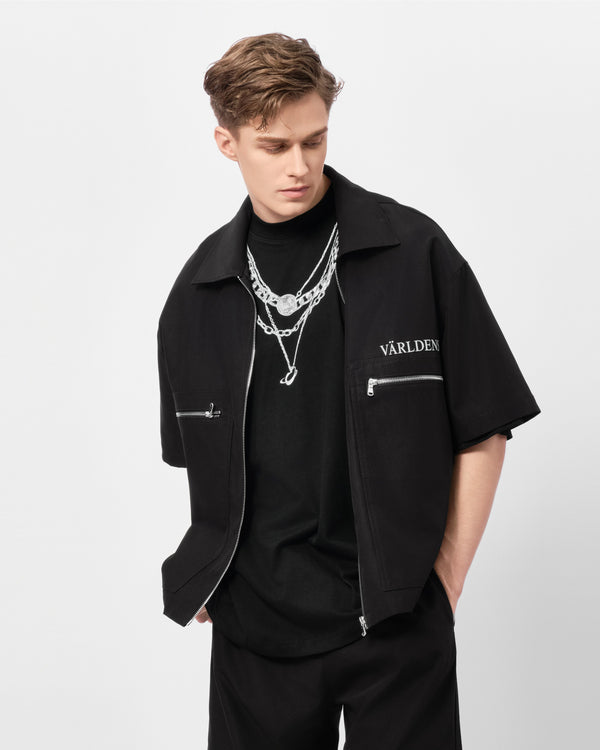 VARLDENS Boxy Zip Work Shirt | Obsidian Black