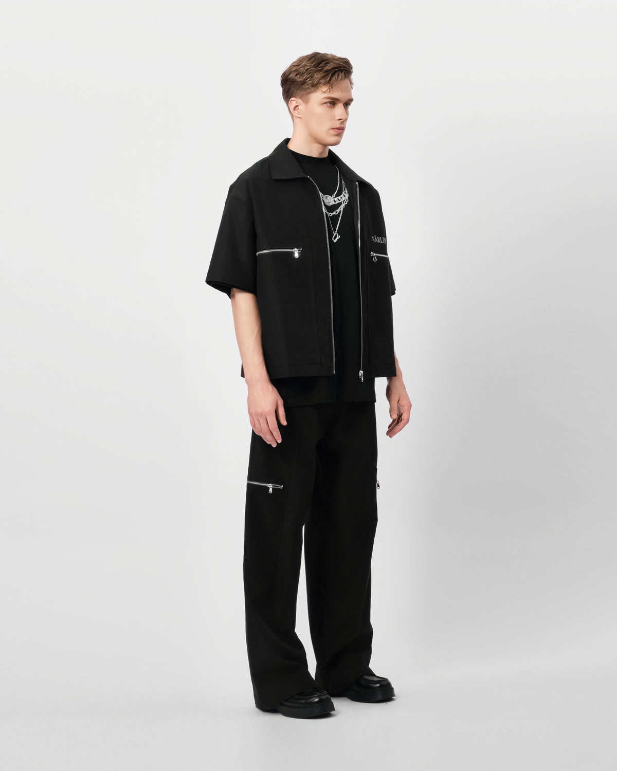 VARLDENS Boxy Zip Work Shirt | Obsidian Black