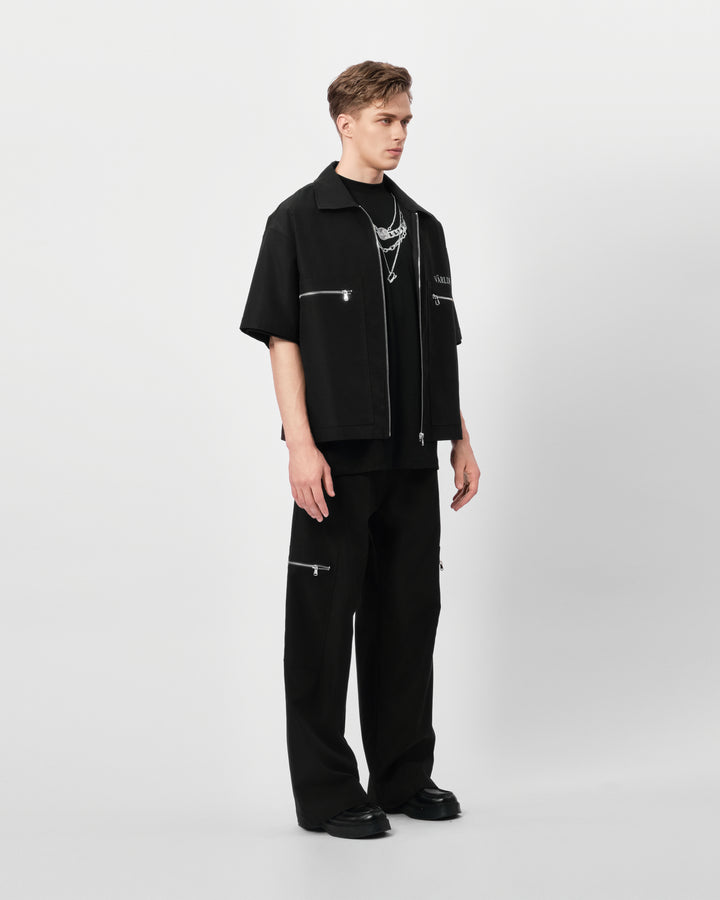 VARLDENS Boxy Zip Work Shirt | Obsidian Black