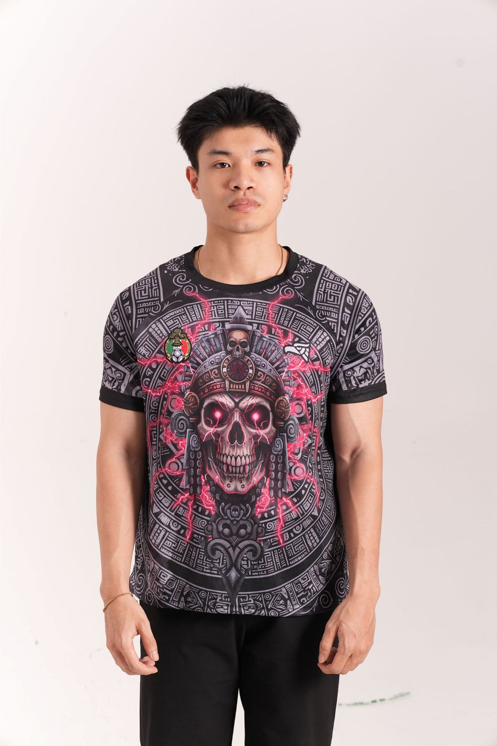 Varldens Mexican Heritage Shirt | Aztec Warrior Skull Pattern Jersey