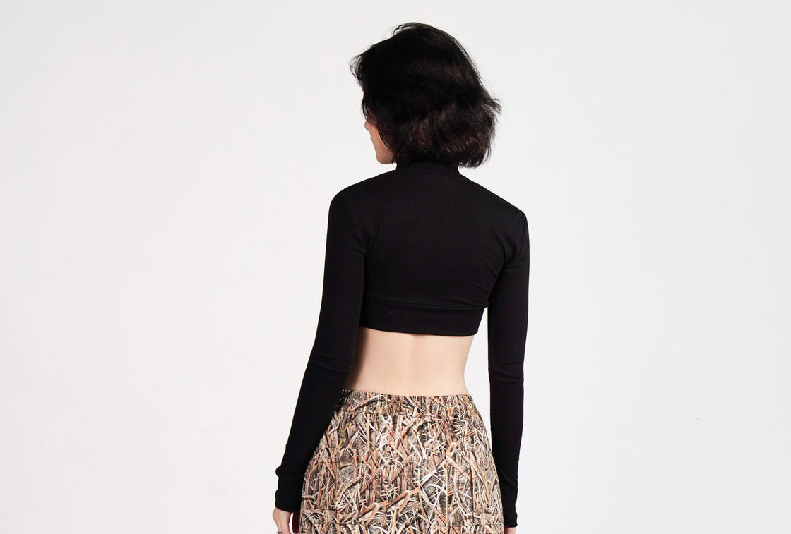 Black Long Sleeve Crop Top