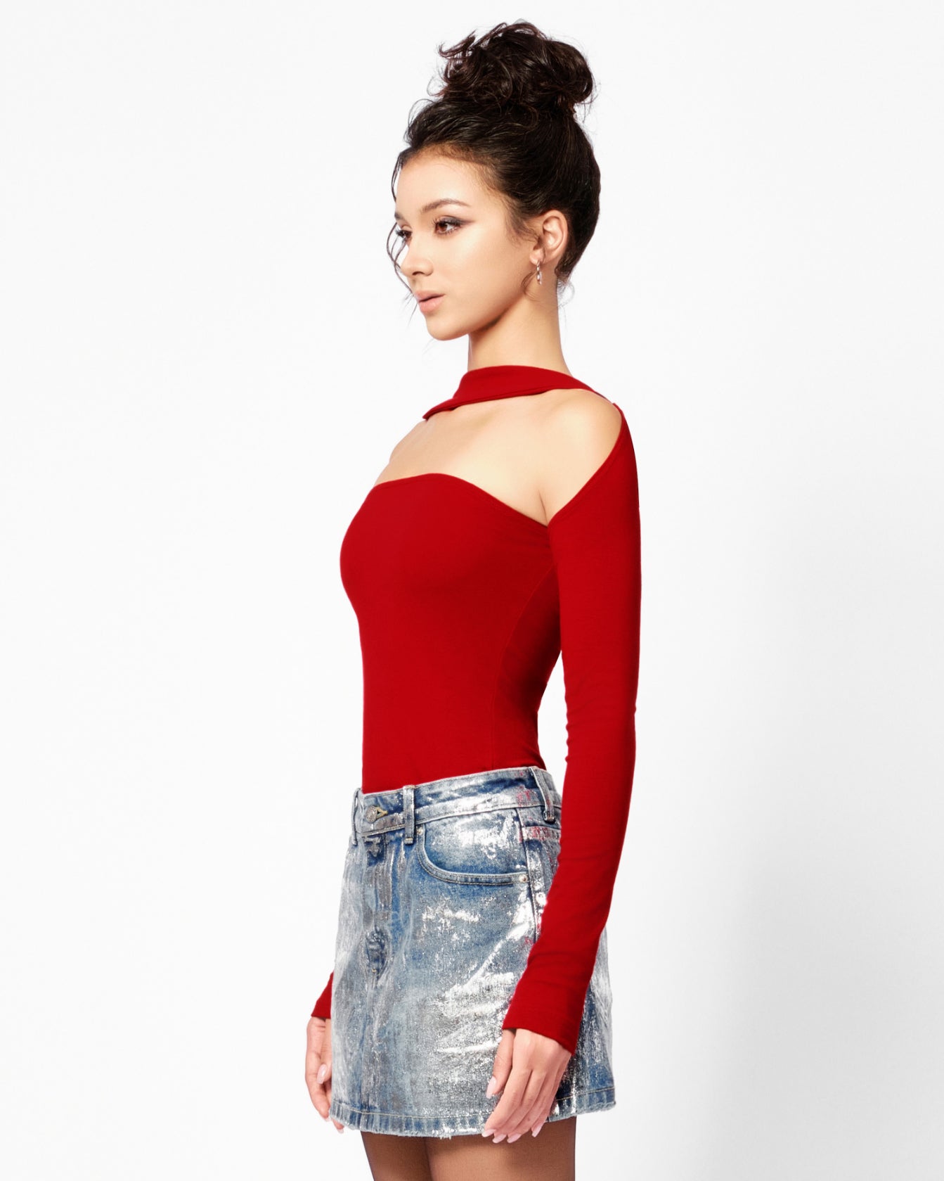 Long-sleeve Strapless Ribbed Top