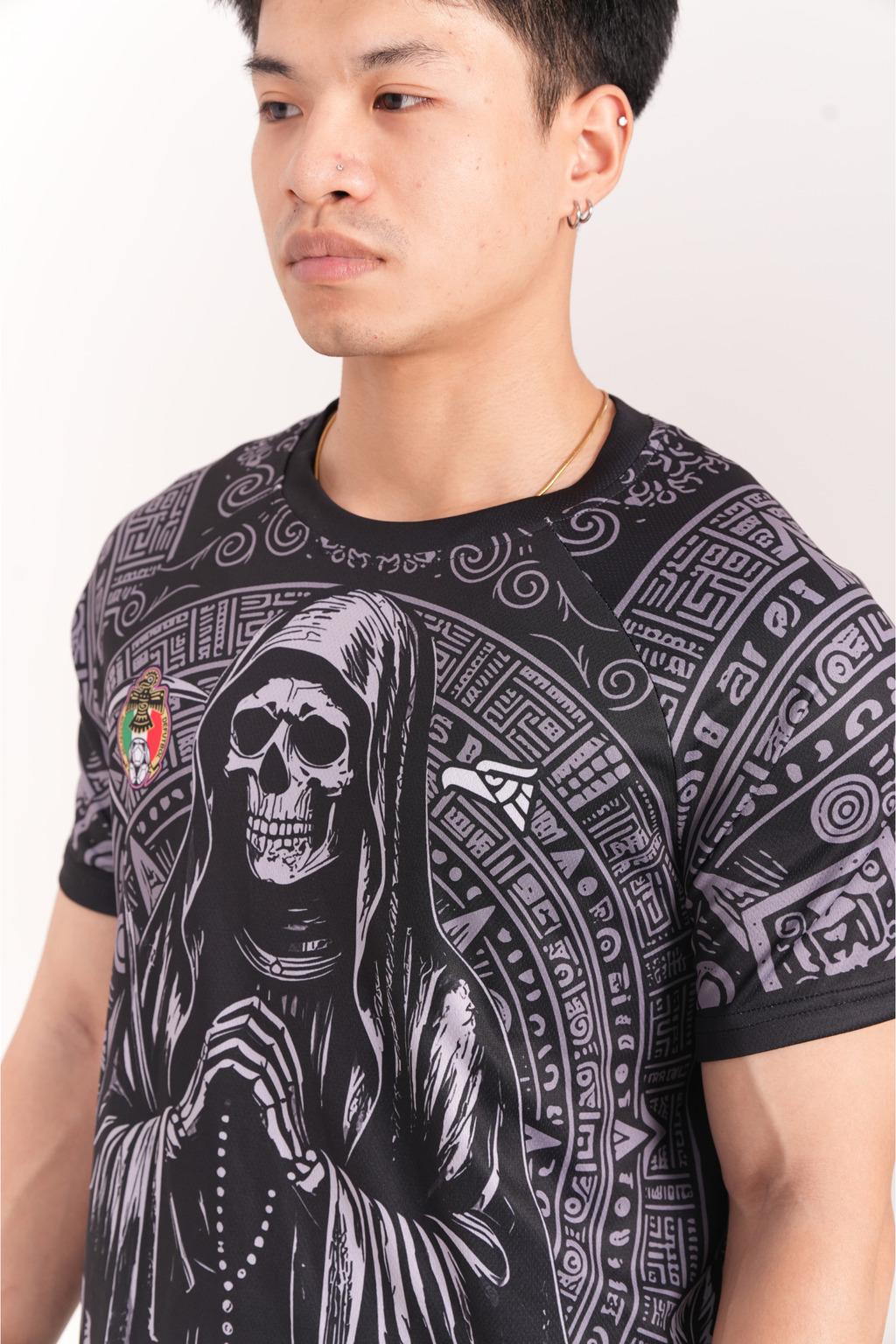 Varldens Mexican Heritage Shirt | Santa Muerte Aztec Pattern Jersey