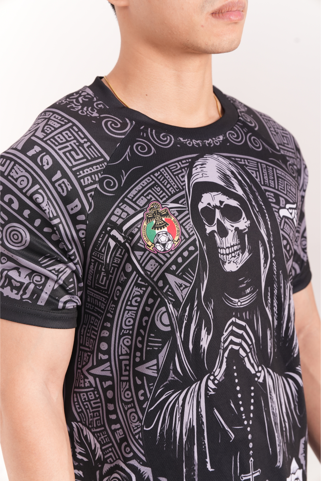 Varldens Mexican Heritage Shirt | Santa Muerte Aztec Pattern Jersey