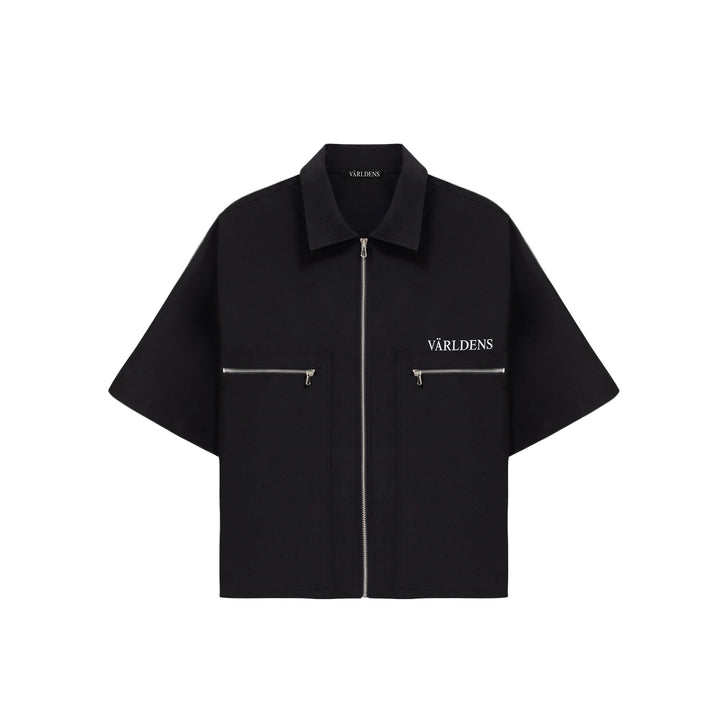 VARLDENS Boxy Zip Work Shirt | Obsidian Black
