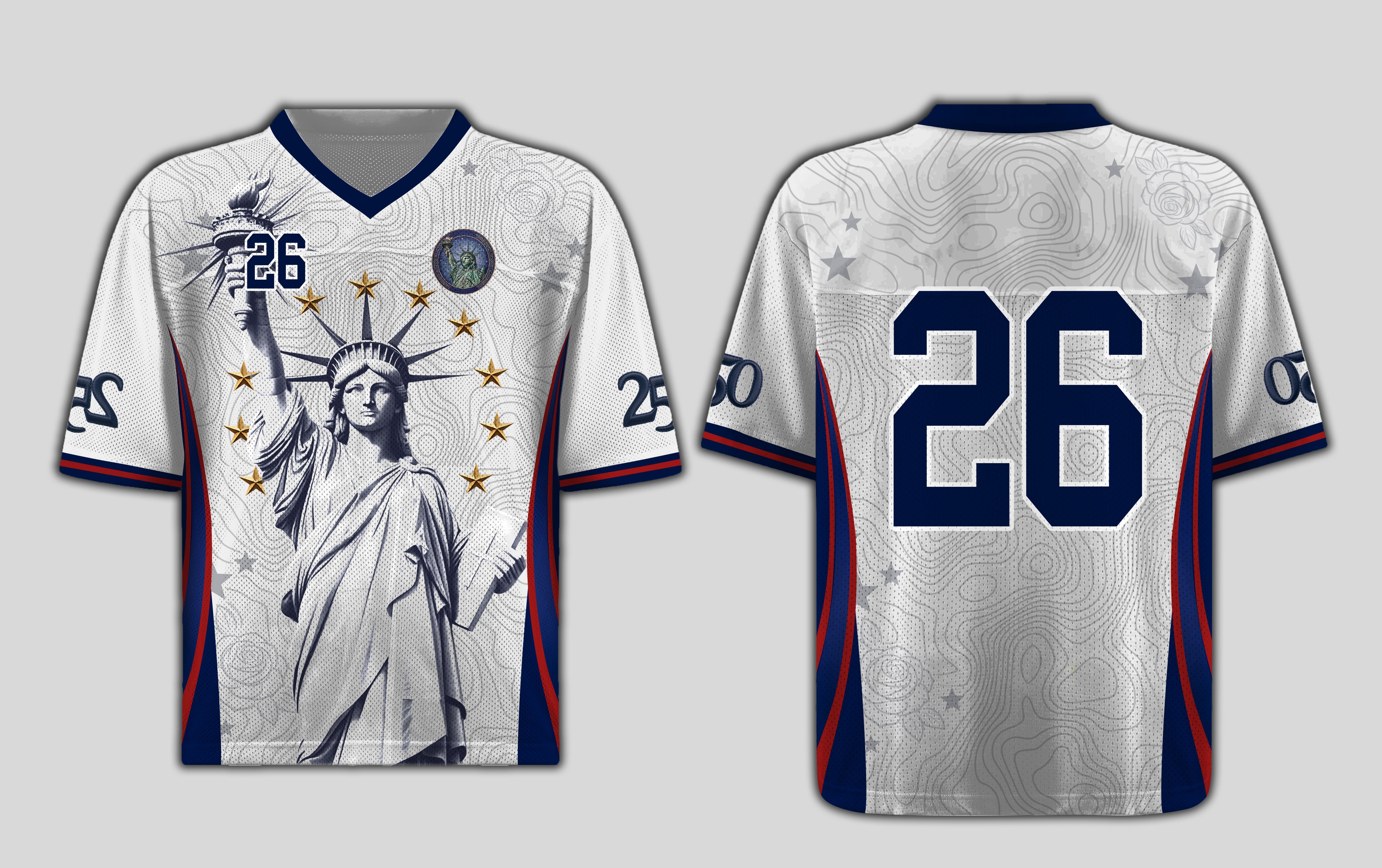 Varldens USA 2026 Home Jersey with Lady Liberty and America 250 anniversary logo - Patriotic white soccer shirt