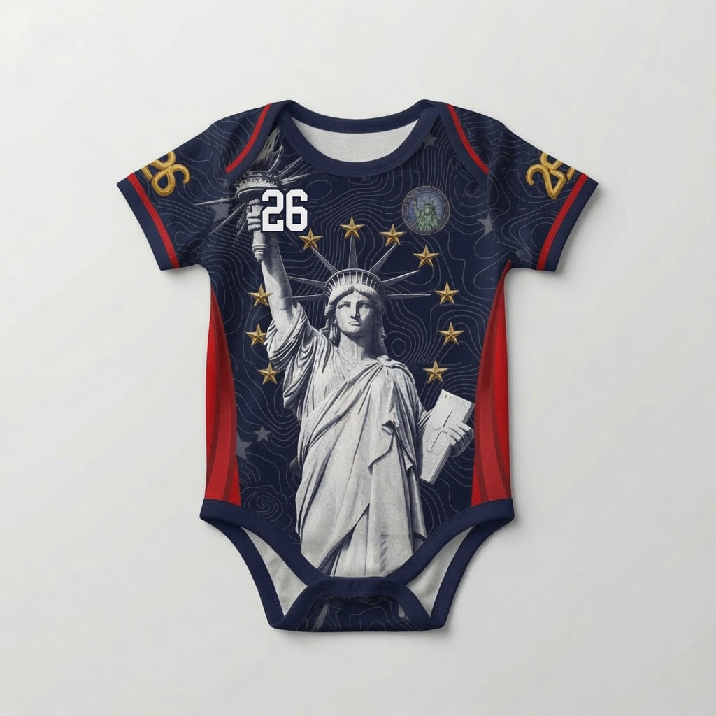Varldens America 250 Lady Liberty Navy Away Jersey - USA 2026 commemorative soccer shirt with gold details