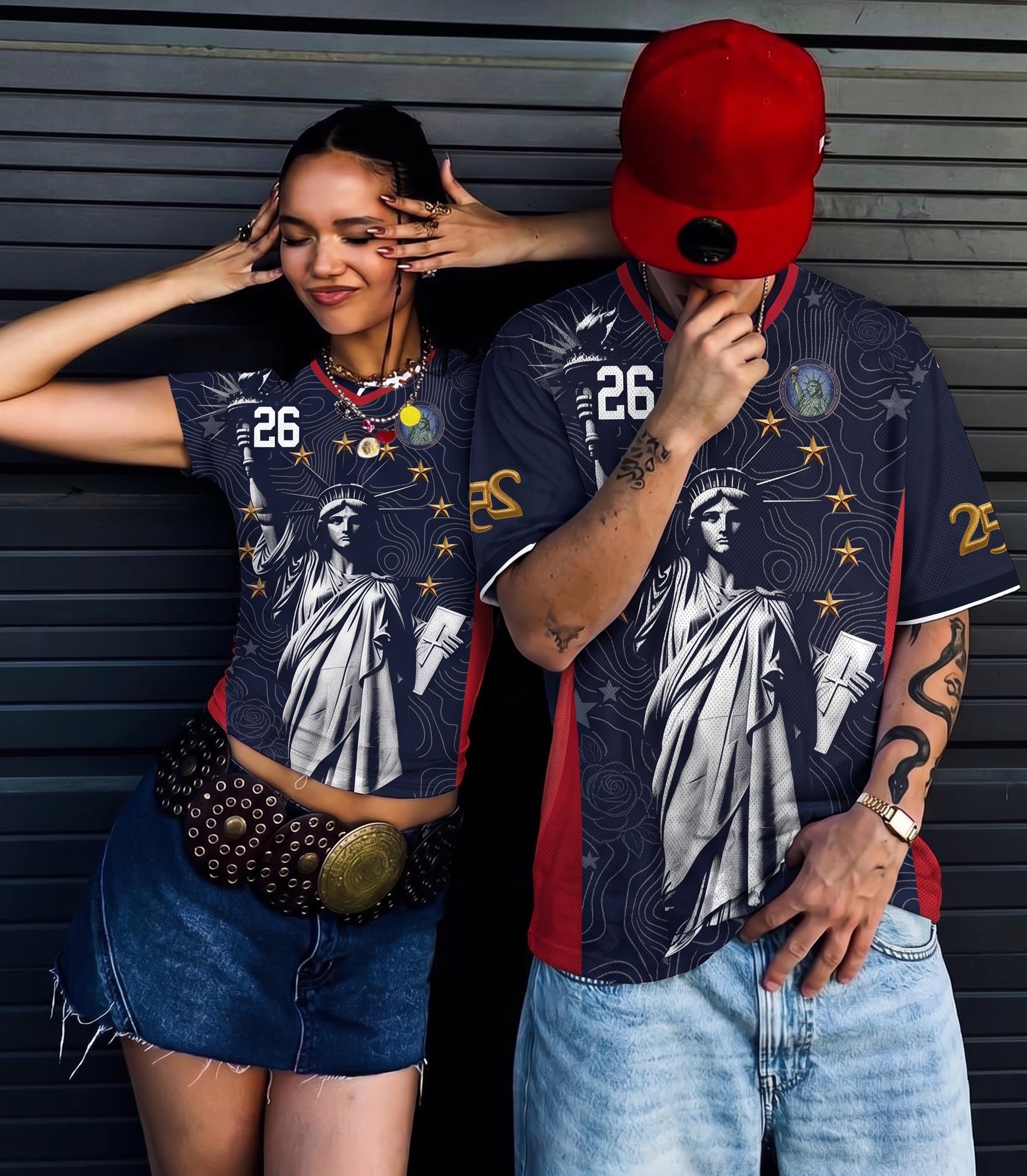 Varldens America 250 Lady Liberty Navy Away Jersey - USA 2026 commemorative soccer shirt with gold details