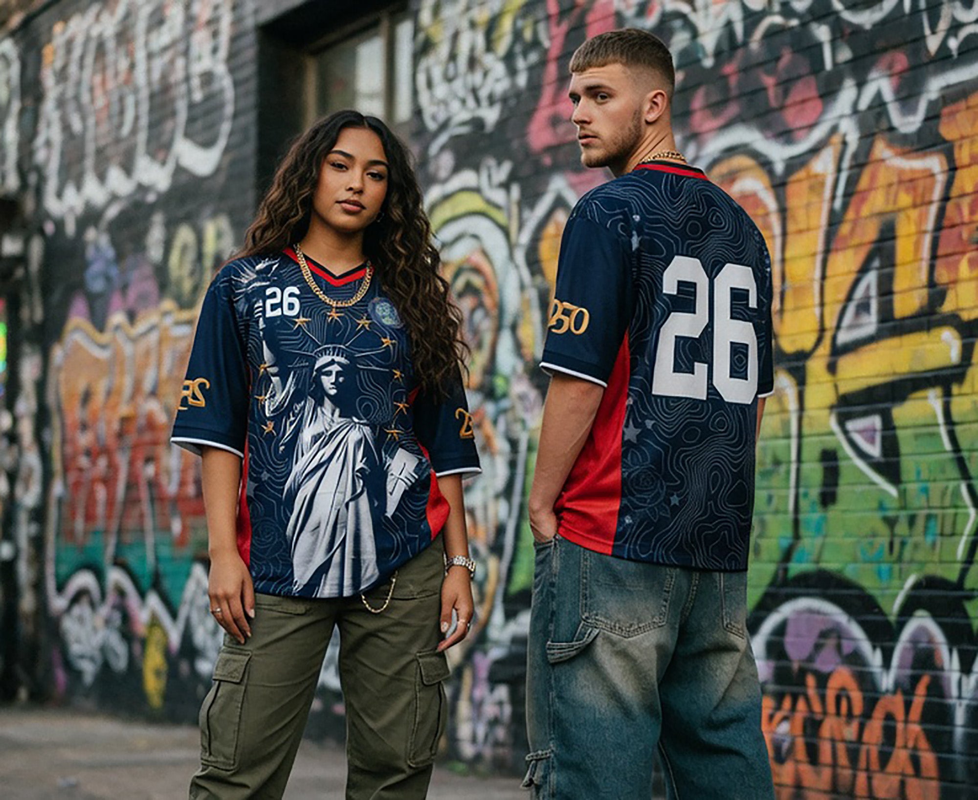 Varldens America 250 Lady Liberty Navy Away Jersey - USA 2026 commemorative soccer shirt with gold details