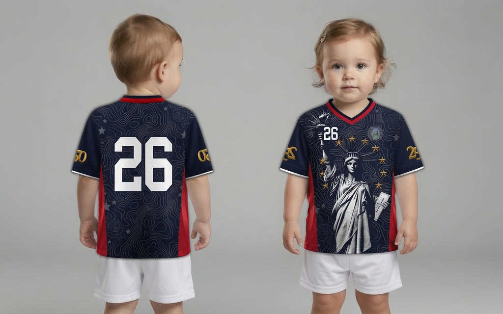 Varldens America 250 Lady Liberty Navy Away Jersey - USA 2026 commemorative soccer shirt with gold details