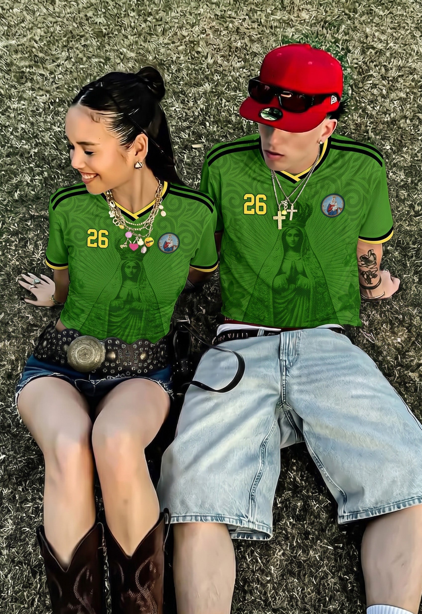 Varldens Colombia 2026 Emerald Green Heritage Jersey featuring Our Lady of Chiquinquirá and gold spiral patterns - Emerald green Colombian soccer shirt