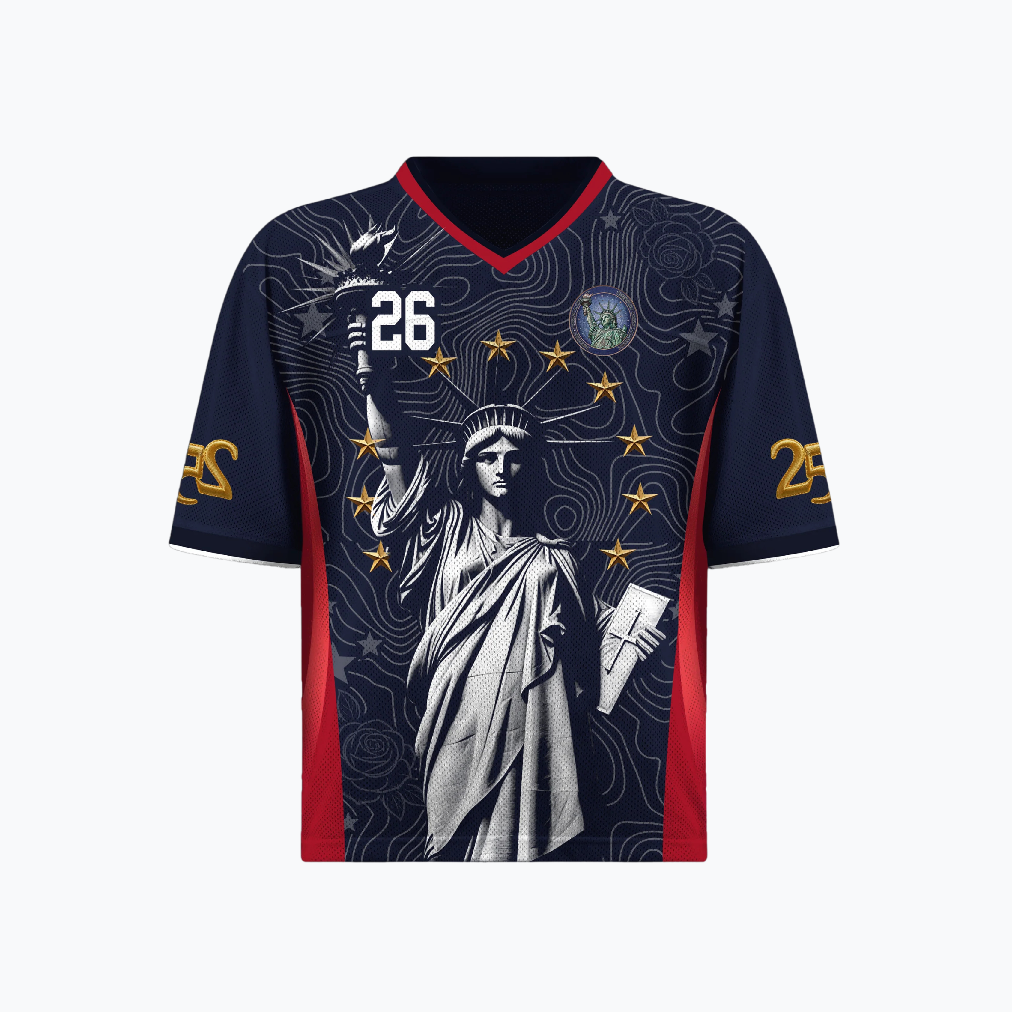 Varldens America 250 Lady Liberty Navy Away Jersey - USA 2026 commemorative soccer shirt with gold details