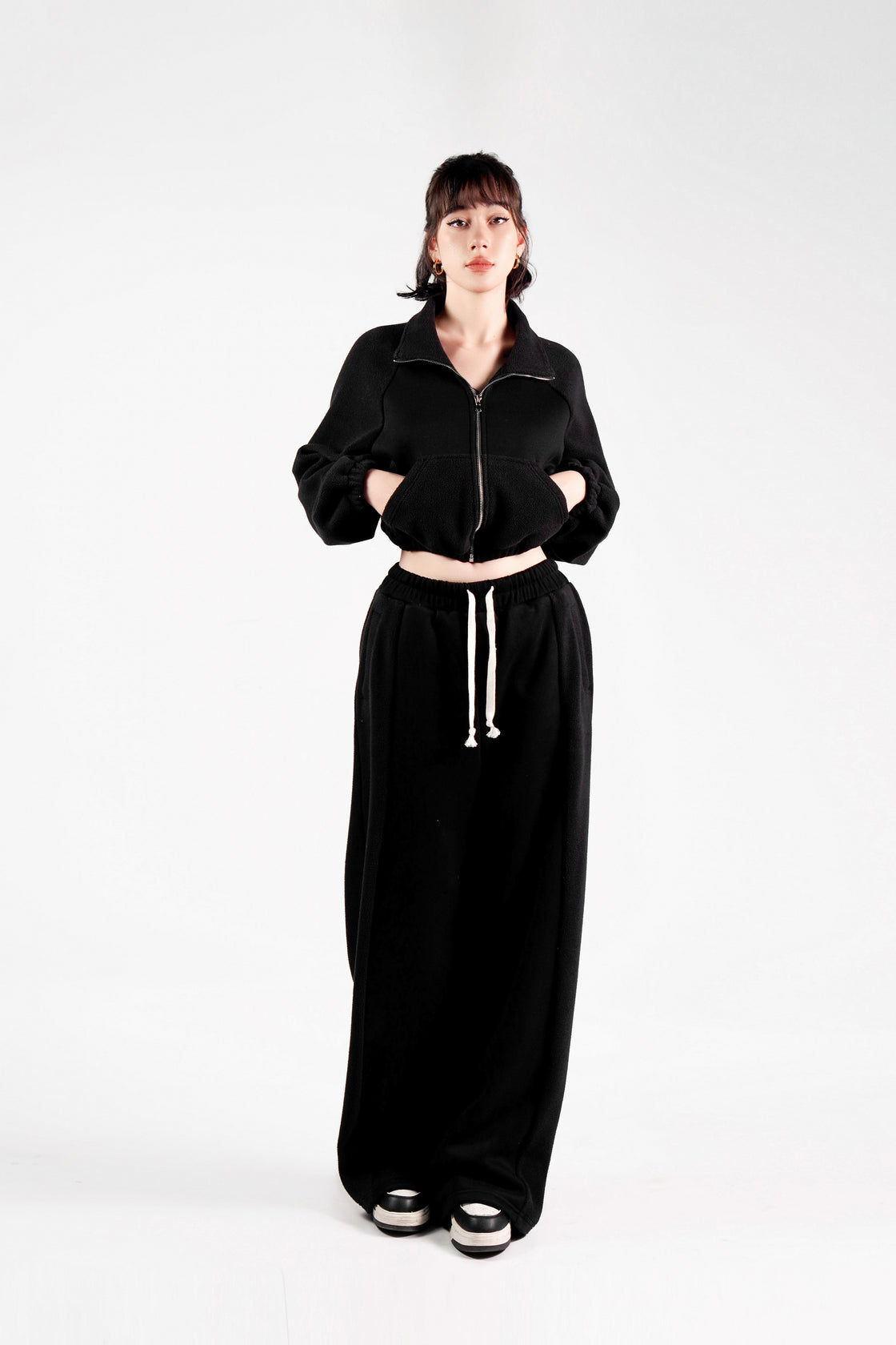 Cotton & Fleece Blend Cropped Hoodie