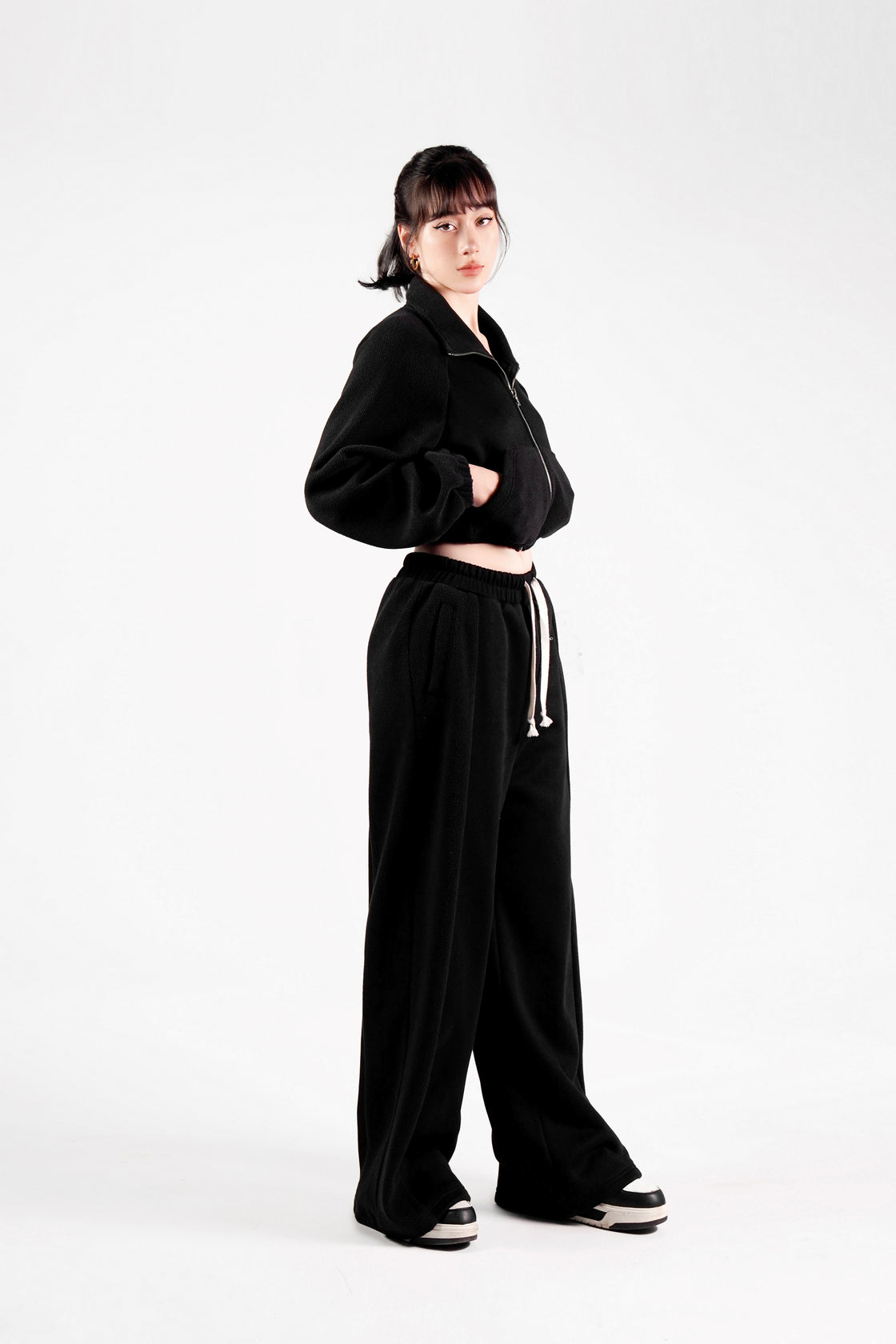 Cotton & Fleece Blend Cropped Hoodie