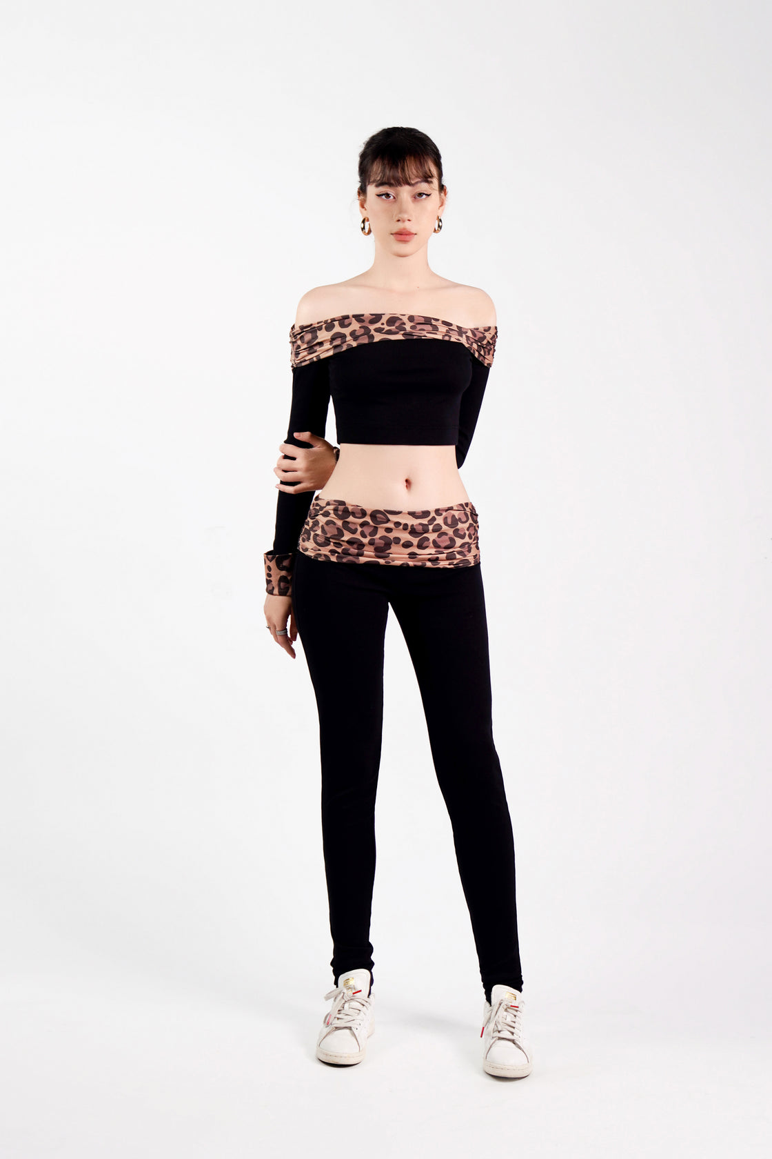 High-Waisted Leggings with Leopard Print Waistband