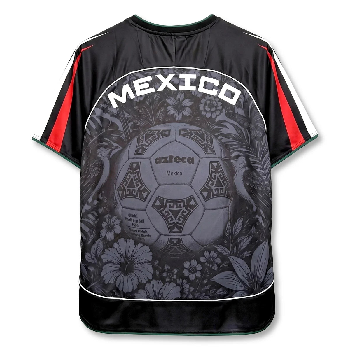 Varldens Mexico Frida Kahlo Aztec Heritage 2027 Away Jersey featuring monochrome Azteca ball graphics and dark aesthetic.