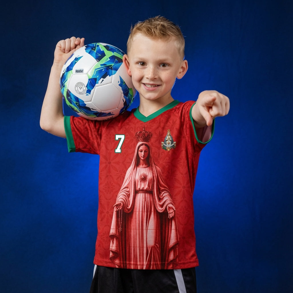 Portugal 2026 Home Jersey Kid - Our Lady of Fatima Red Soccer Shirt #7  | Varldens