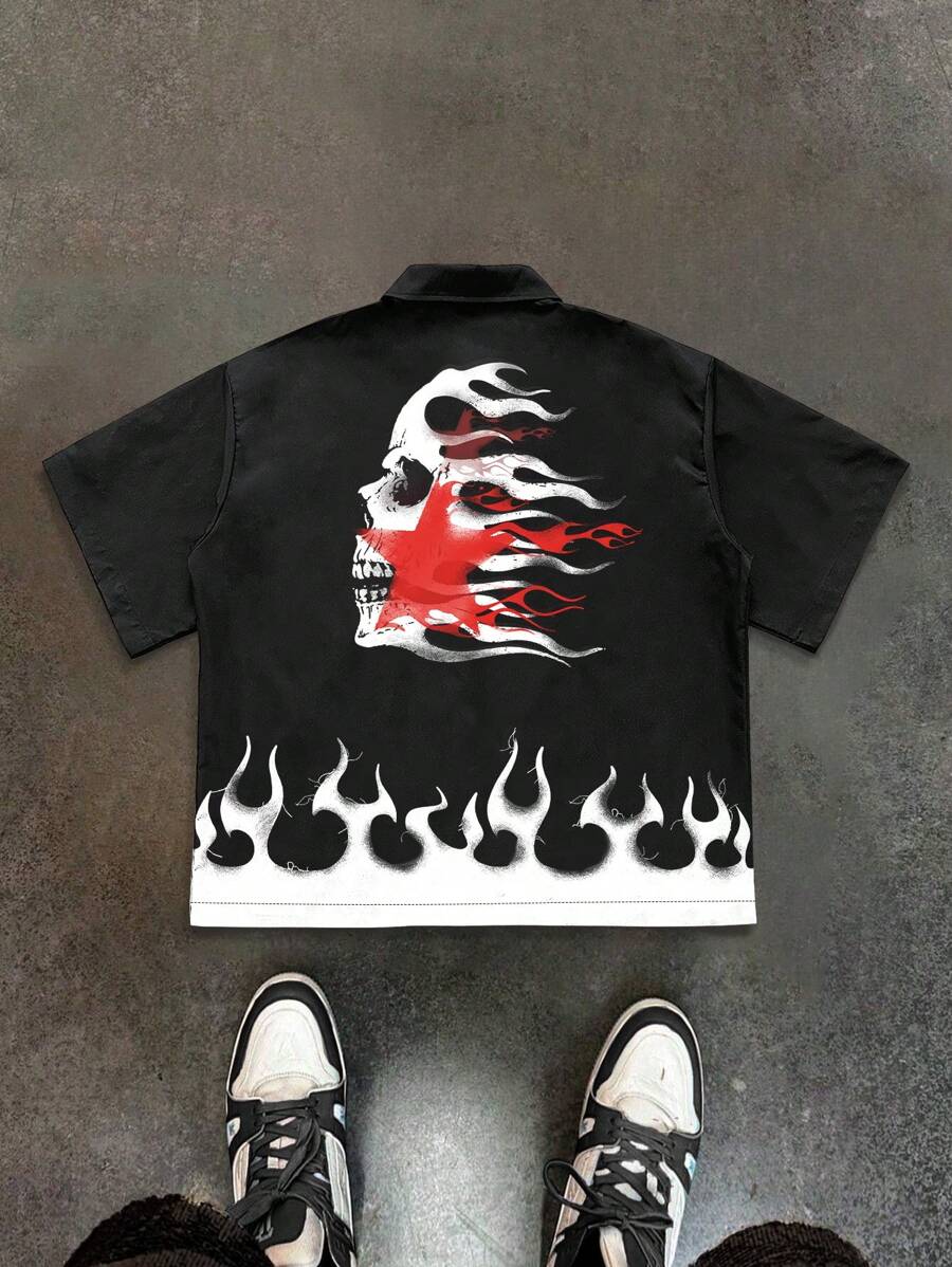 VARLDENS Flame Skull Shirt | Dark Street Graphic Heat
