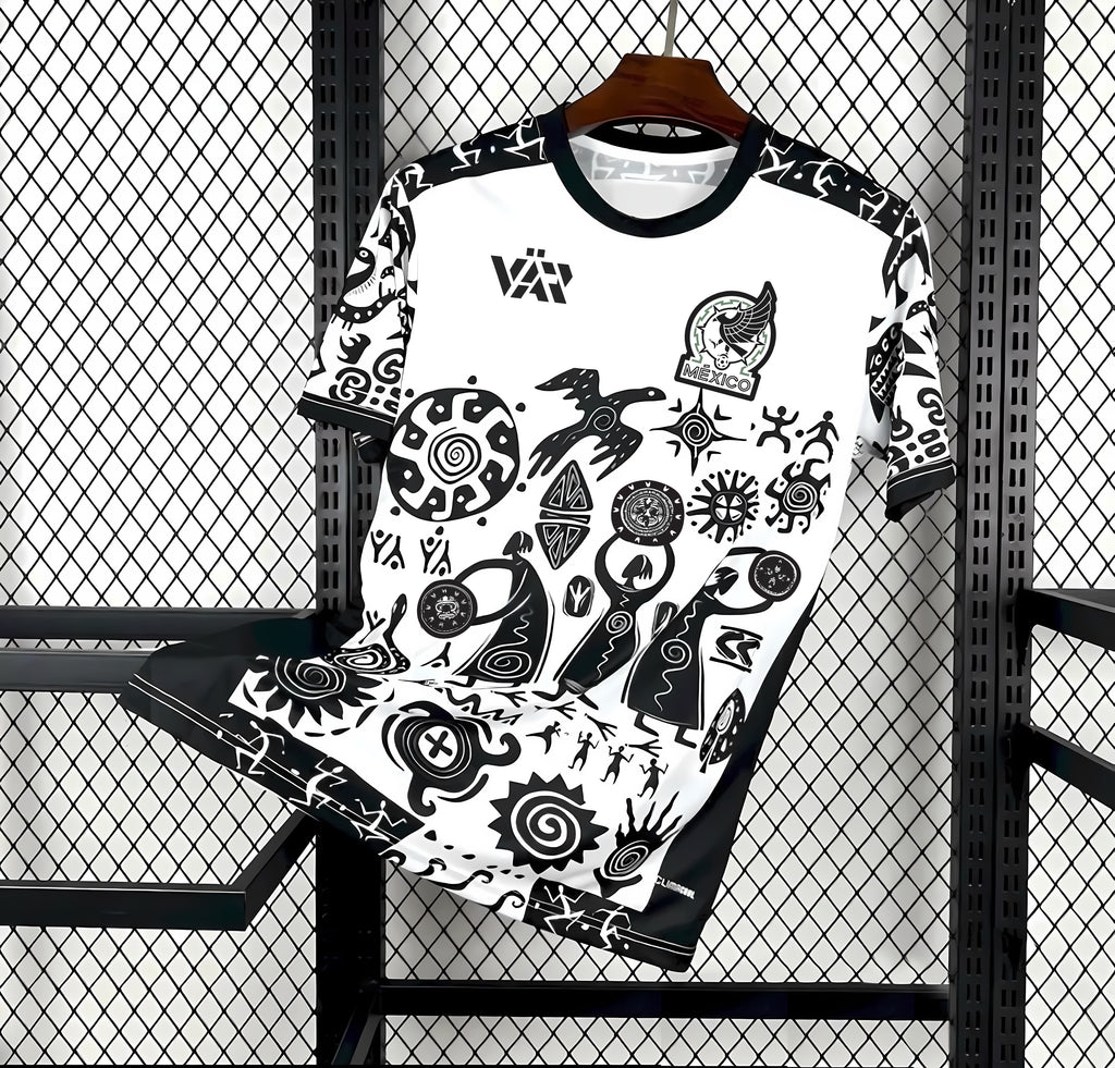 Varldens Mexico "Ancestral Echoes" Black and White Heritage Soccer Jersey