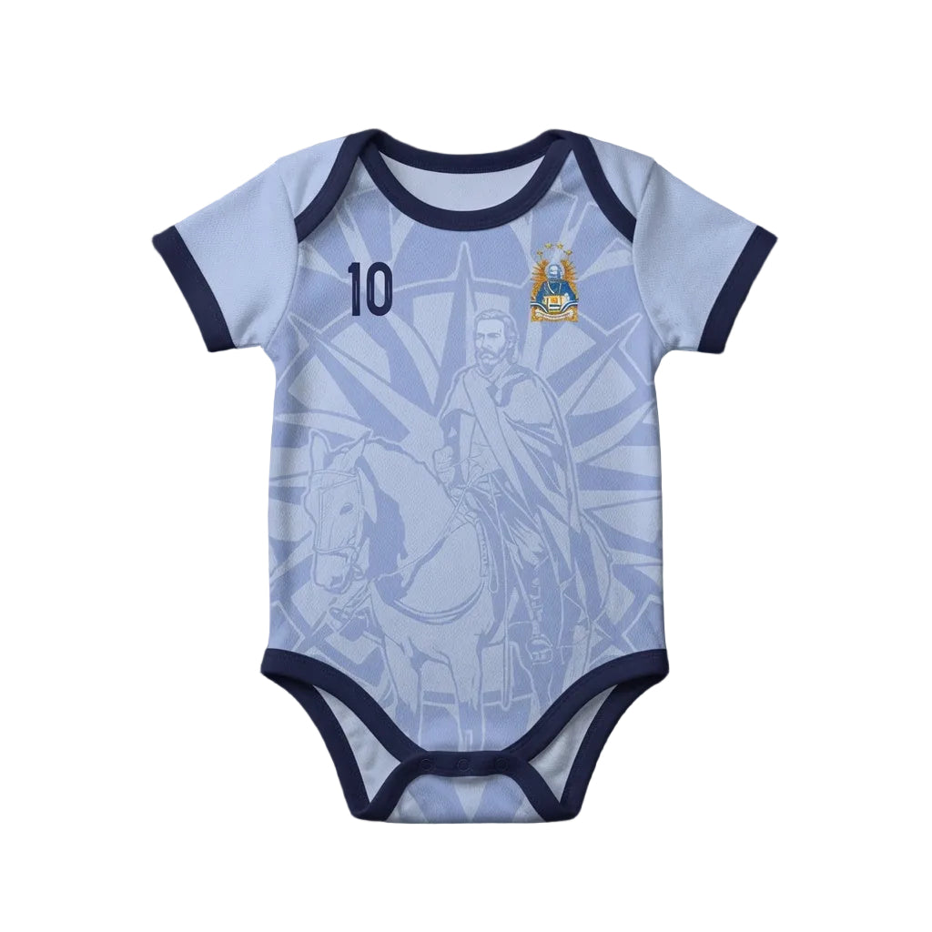Front and back view of Uruguay 2026 home jersey in sky blue with General Jose Artigas and Sun of May motifs