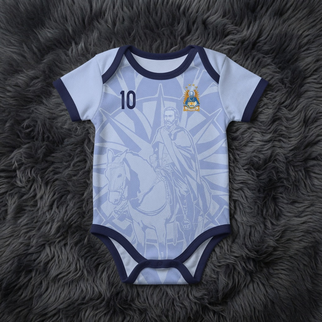 Front and back view of Uruguay 2026 home jersey in sky blue with General Jose Artigas and Sun of May motifs