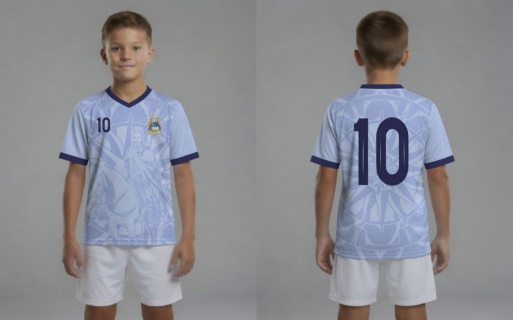Front and back view of Uruguay 2026 home jersey in sky blue with General Jose Artigas and Sun of May motifs