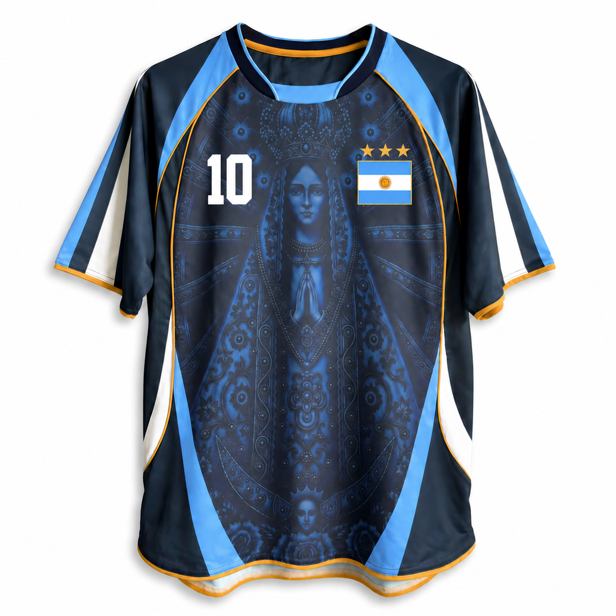 Varldens Argentina Virgen de Luján Heritage 2027 Away Jersey featuring Fileteado Porteño art and #10 styling.