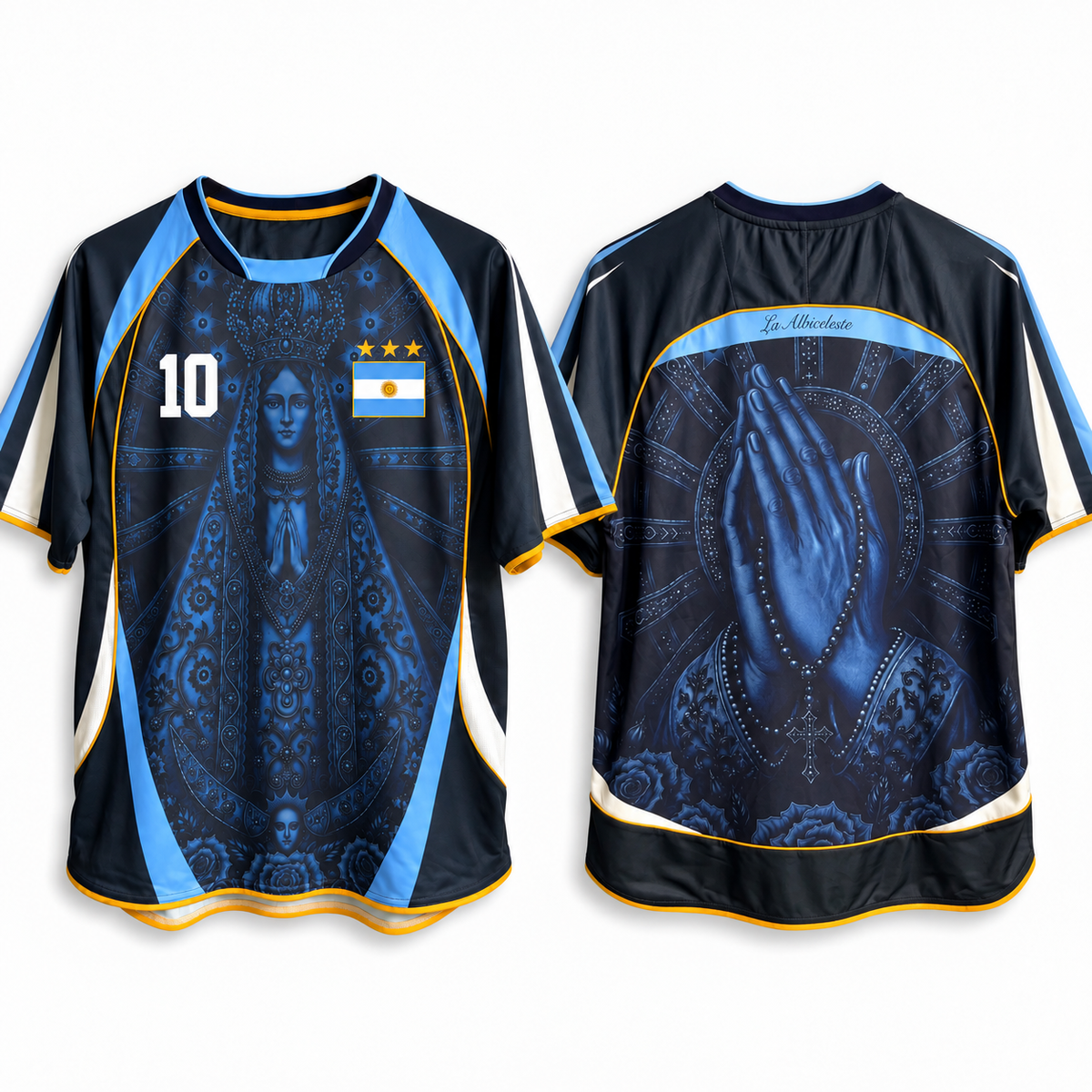 Varldens Argentina Virgen de Luján Heritage 2027 Away Jersey featuring Fileteado Porteño art and #10 styling.