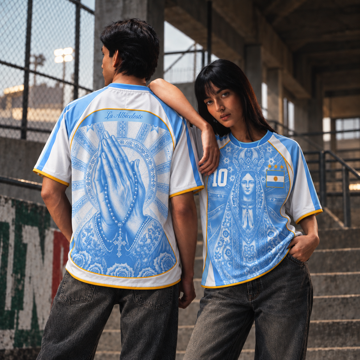 Varldens Argentina Virgen de Luján Heritage 2027 Home Jersey featuring Fileteado Porteño art and #10 styling.