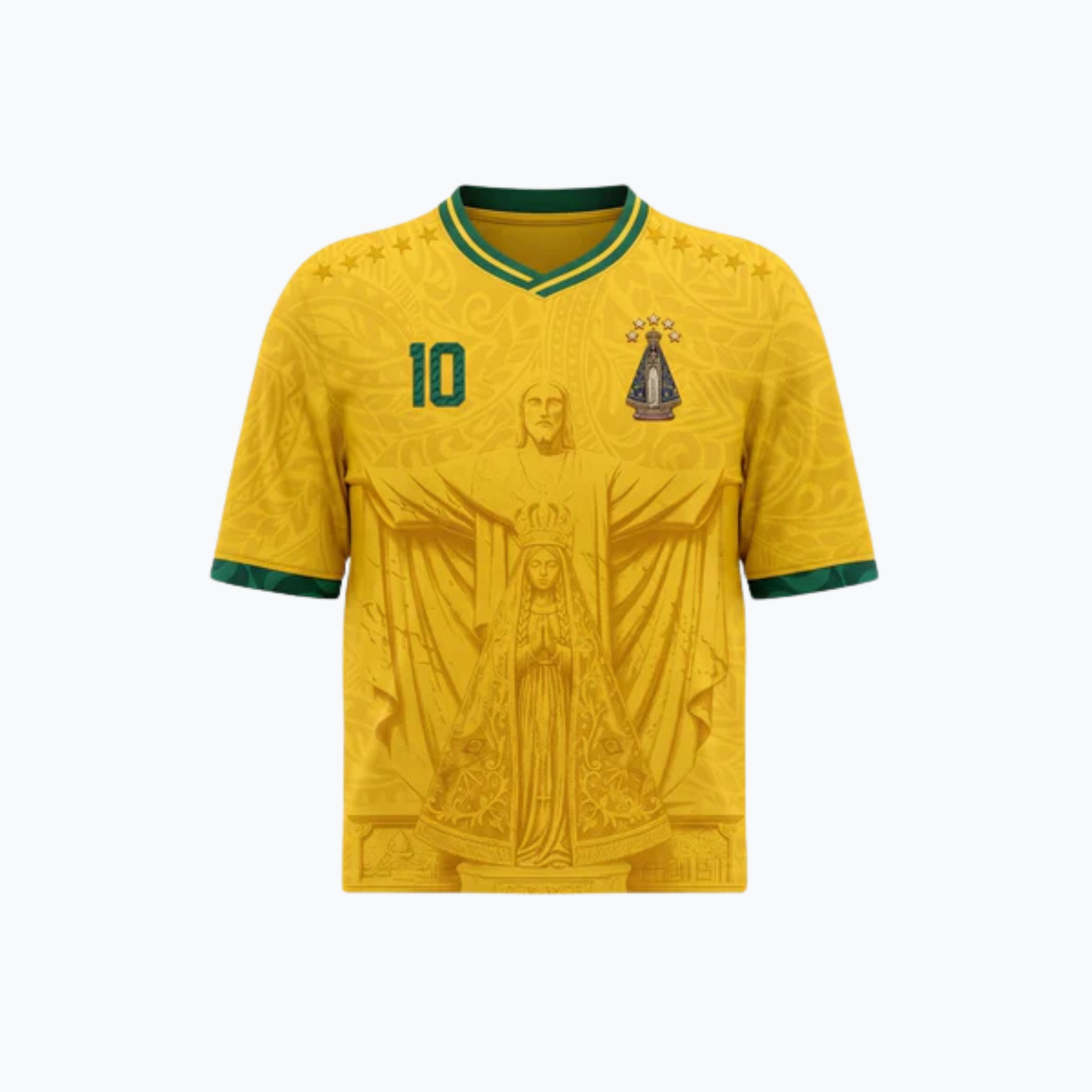 Varldens Brazil 2026 Home Jersey Youth Kid Baby - Christ the Redeemer Gold Soccer Shirt