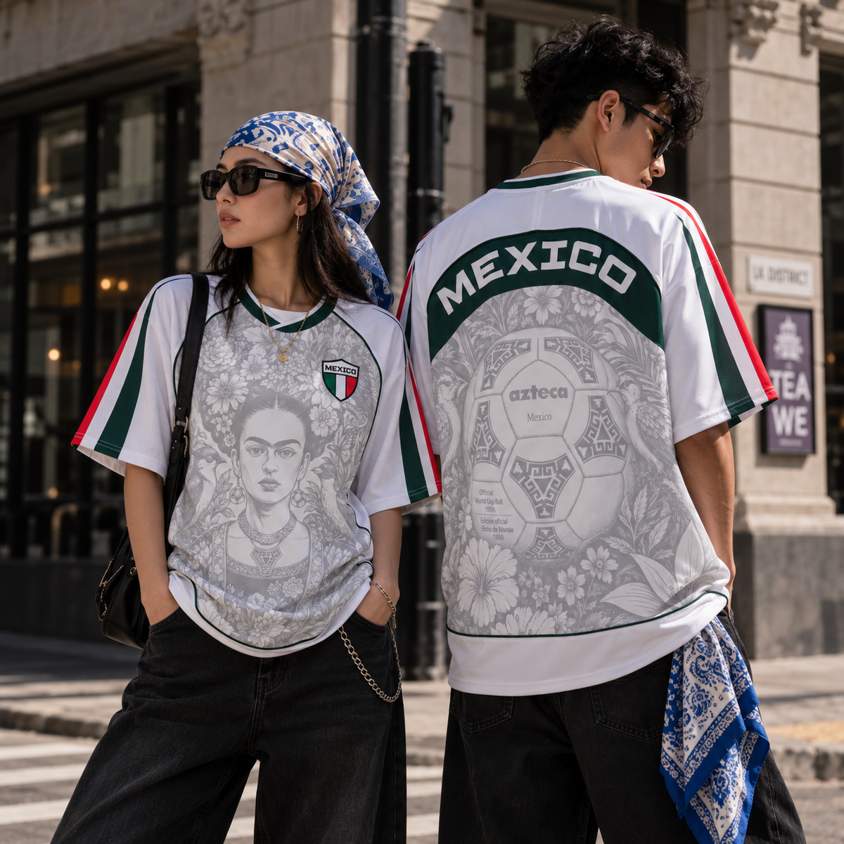Varldens Mexico Frida Kahlo Aztec Heritage 2027 Away White Jersey featuring Azteca ball graphics and street style.