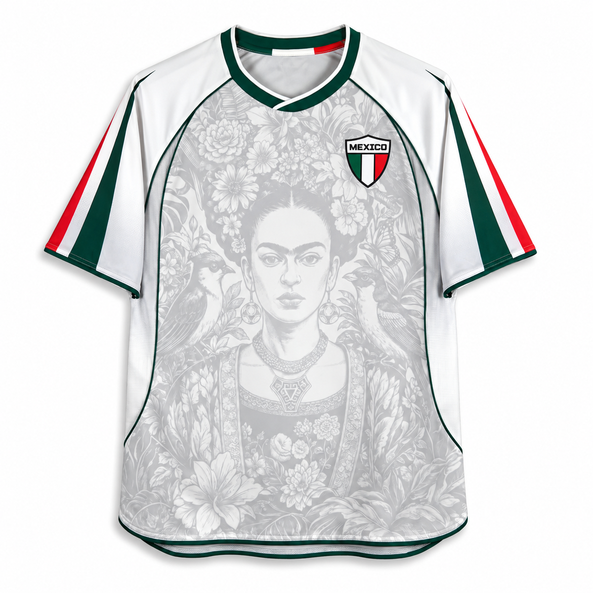 Varldens Mexico Frida Kahlo Aztec Heritage 2027 Away White Jersey featuring Azteca ball graphics and street style.