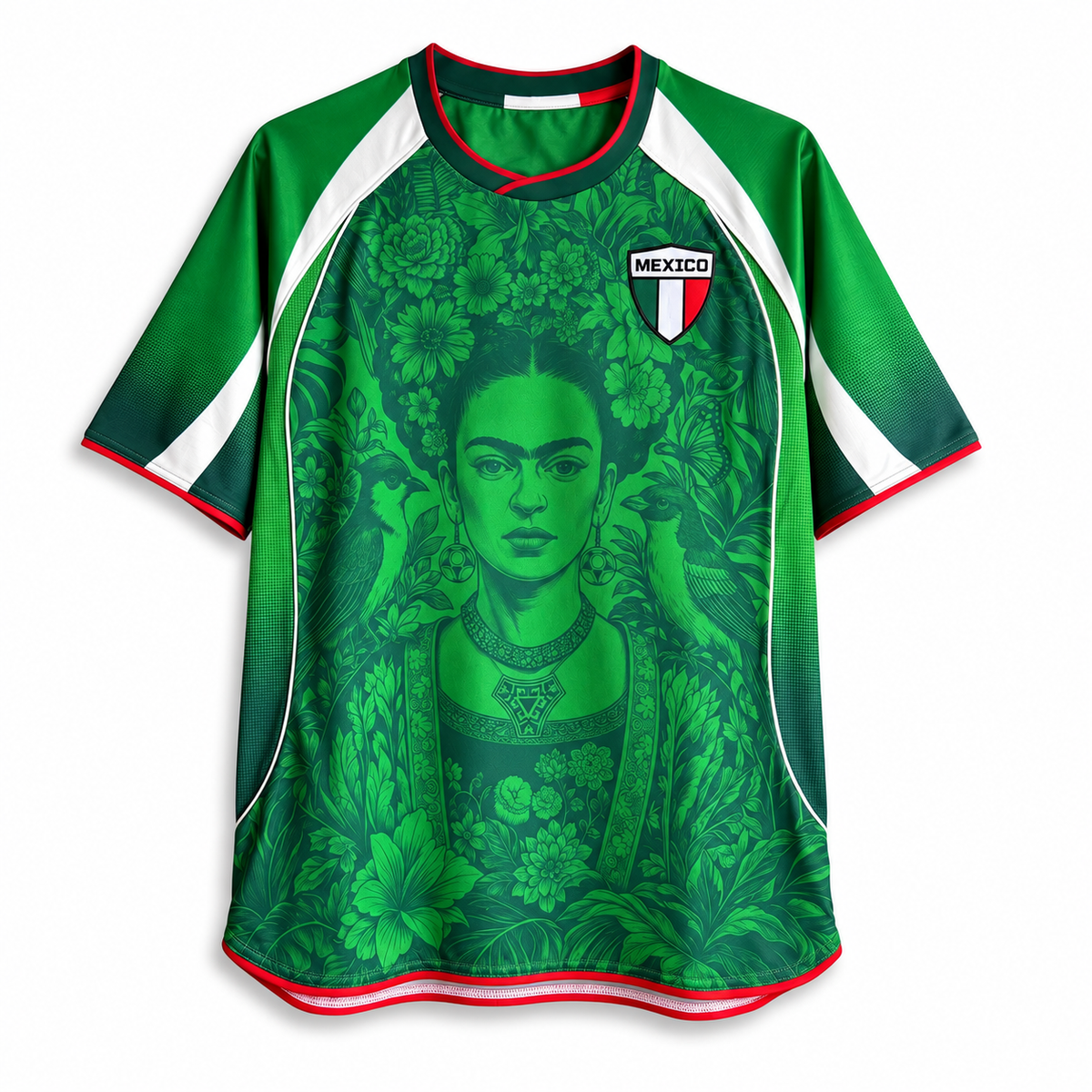 Varldens Mexico Frida Kahlo Aztec Heritage 2027 Home Jersey featuring Azteca ball graphics and El Tri pride.