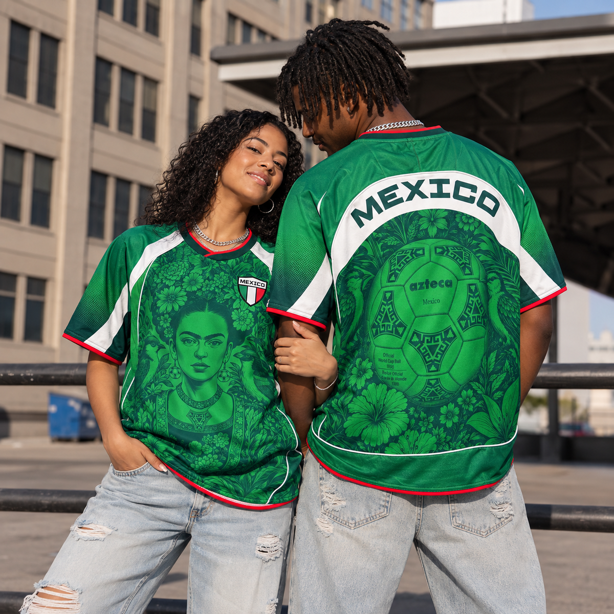 Varldens Mexico Frida Kahlo Aztec Heritage 2027 Home Jersey featuring Azteca ball graphics and El Tri pride.