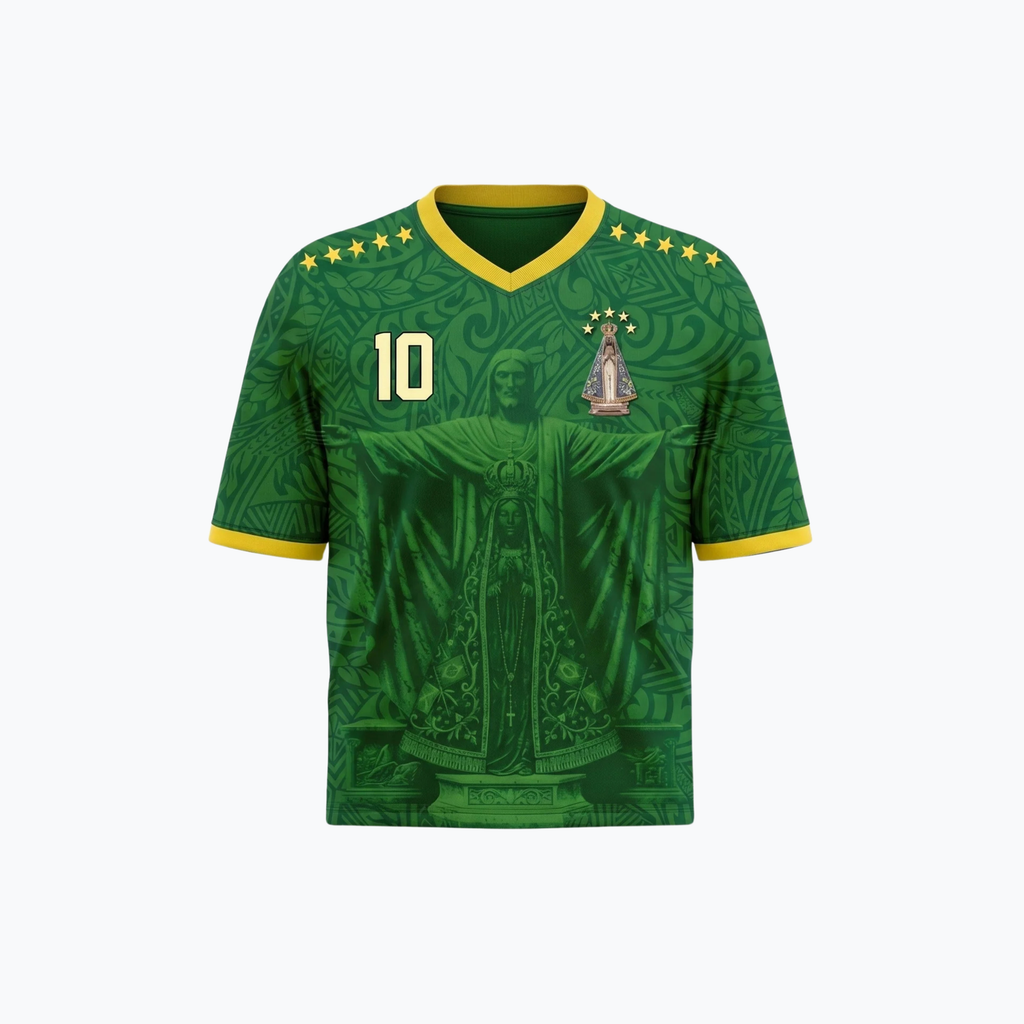 Brazil 1998 Away Jersey Youth, Kid, Baby - Christ & Our Lady of Aparecida Green Shirt #10 (Copy)